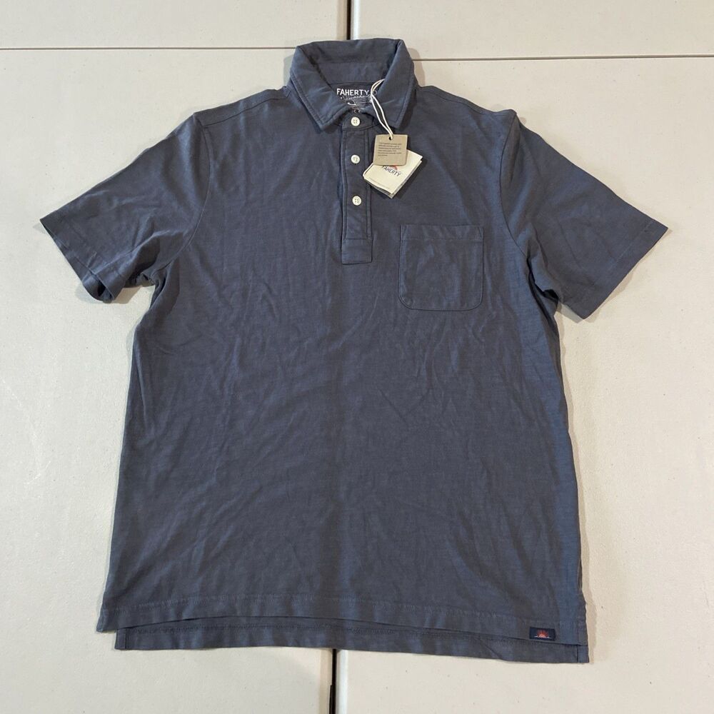 New Mens Faherty Sunwashed Gray Creek Short Sleeve T-Shirt Polo Size Large NWT